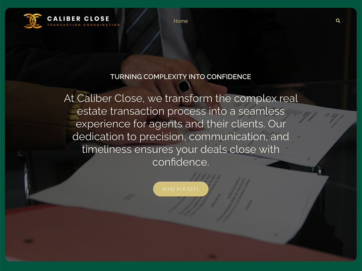 Caliber Close: Real Estate Transaction Coordinator website screenshot